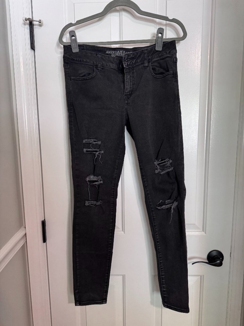 American Eagle Distressed Black Jeans (Size 10)